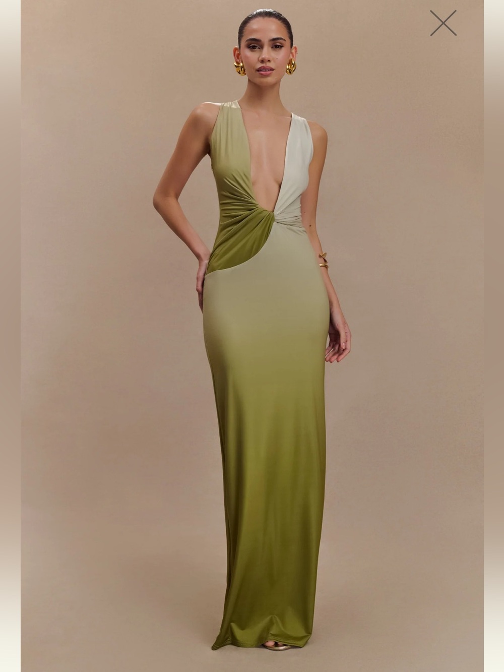 Meshki Stella Draped Slinky Maxi Dress - Ombre Vintage Olive